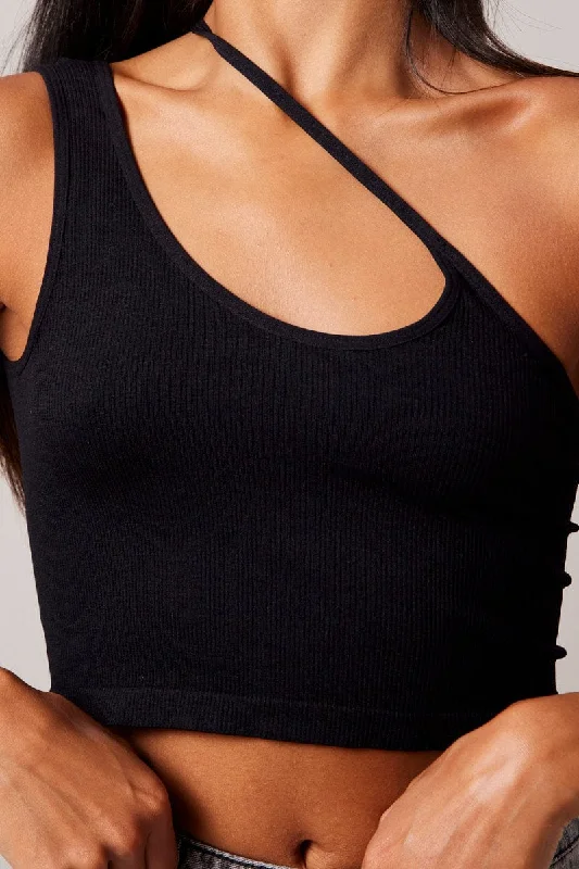 Black Crop Top Singlet Seamless