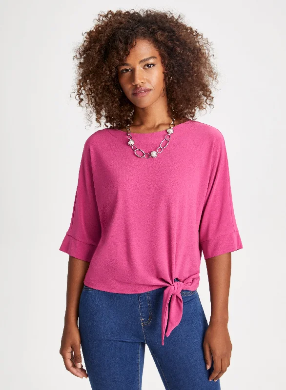 Tie Detail Elbow Sleeve Top