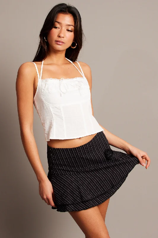 White Cami Top Sleeveless Ruched Ribbon