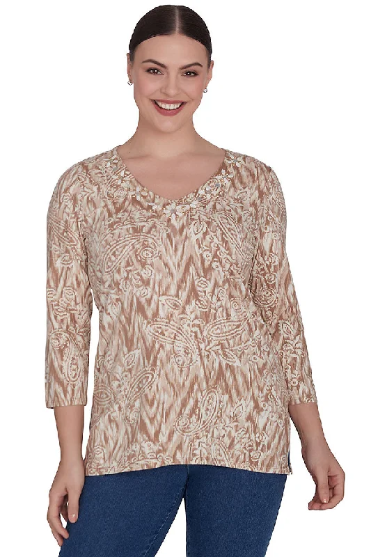 Keep It Natural Ikat Paisley Knit Top