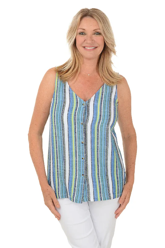 Baja Striped Linen Blend Sleeveless Blouse