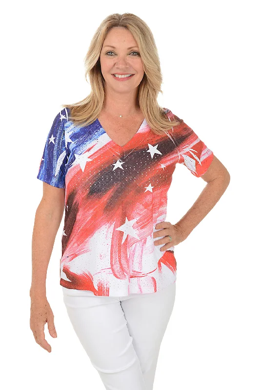 Patriotic Night Eyelet Short Sleeve Top