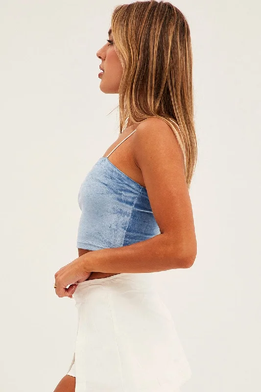 Blue Velour Singlet Lounge Crop Top