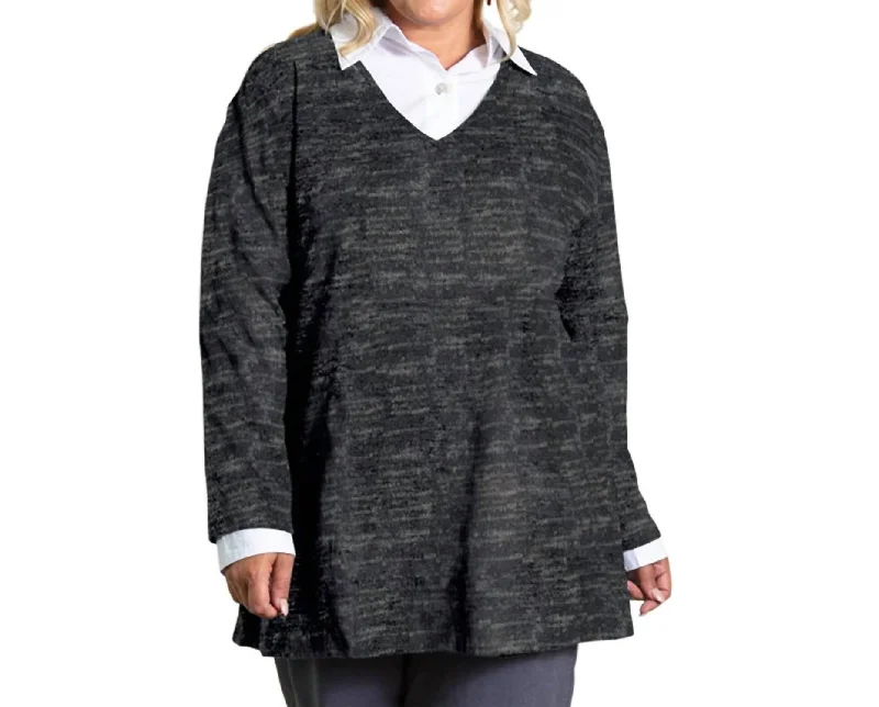 Brushed Hacci Hampton Long Sleeve Tunic - Plus In Black Grey Heather