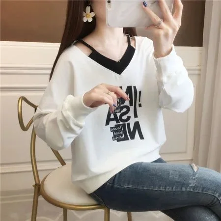 Casual Shift Paneled Letter Sweatshirt