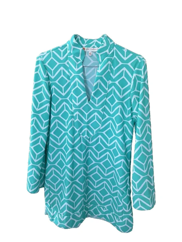 Chris Tunic Top In Sail Geo Seafoam