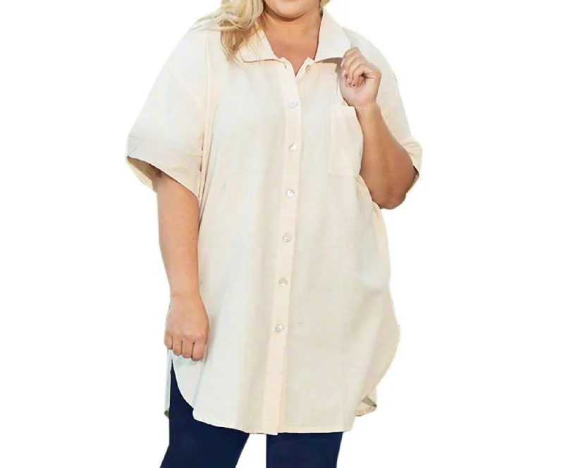 Cotton Collar Short Sleeve Kendall Tunic - Plus In Arctic White