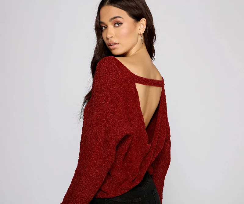 MegaBetty - Casually Chic Twist Back Chenille Sweater