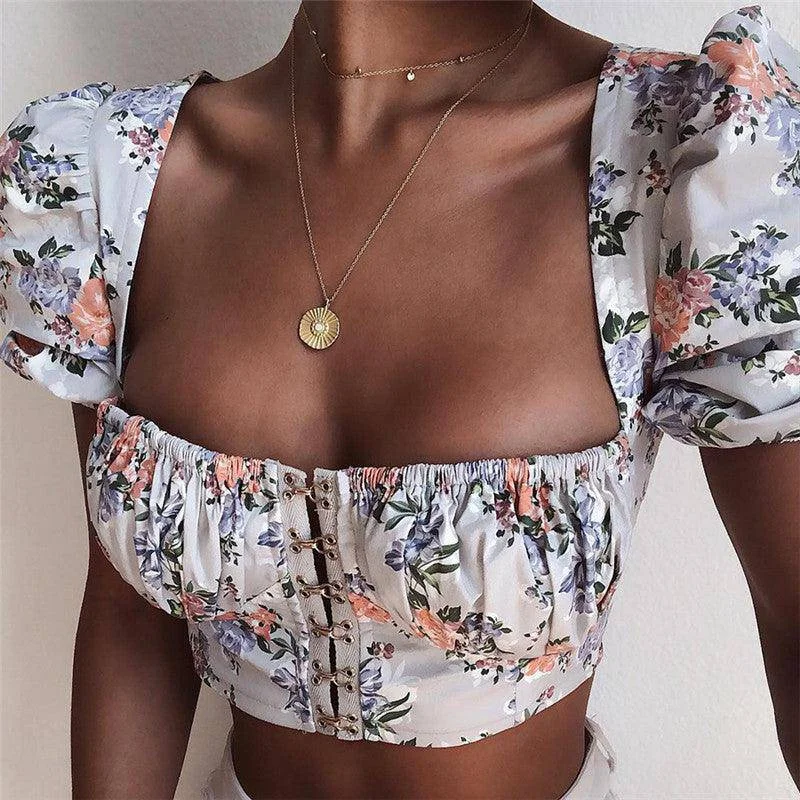 MegaBetty - Josie Floral Puff Sleeve Crop Top