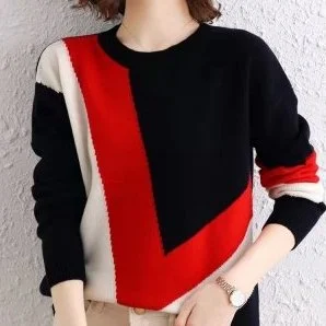 Crew Neck Cotton-Blend Shift Long Sleeve Sweater