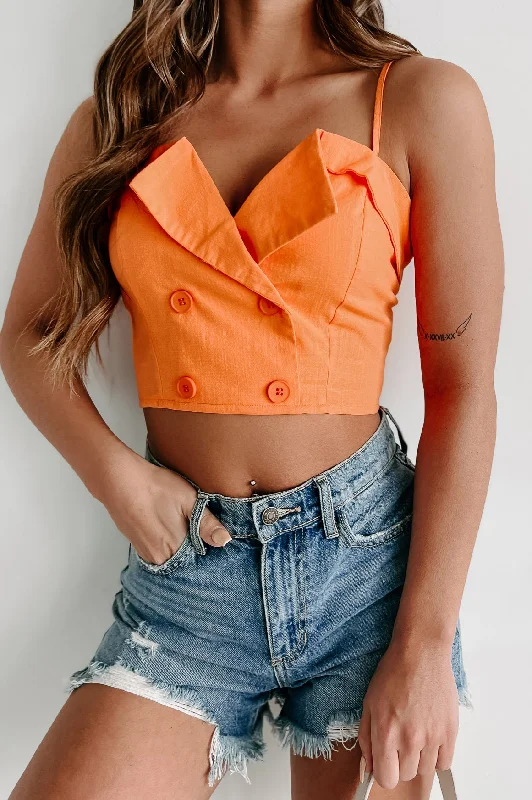 Getting A Bright Idea Button Detail Cropped Top (Orange)