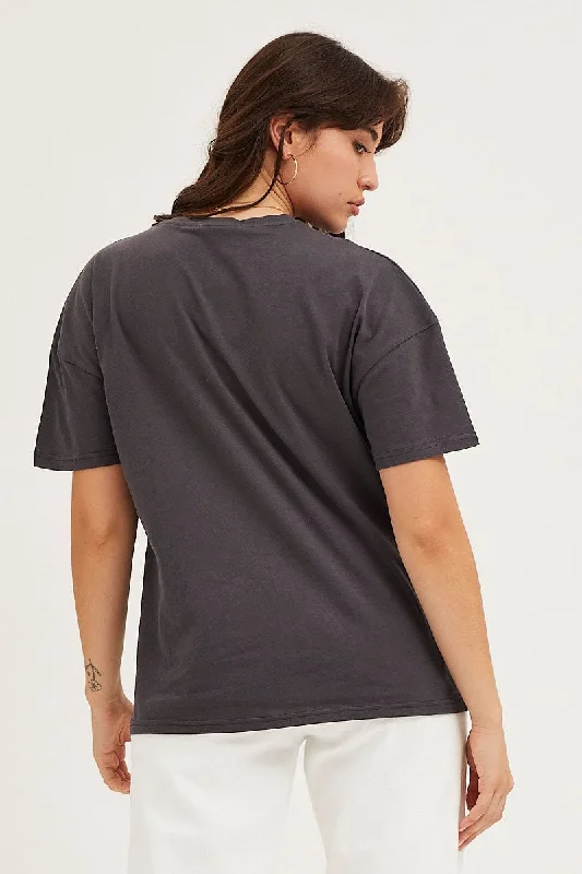 Grey Graphic T Shirt Short Sleeve Crew Neck