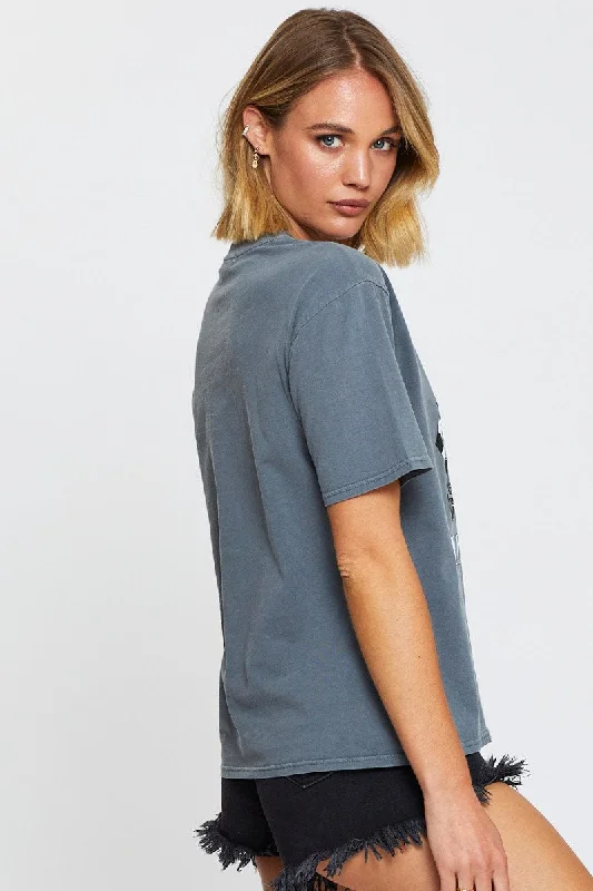 Grey Graphic T Shirt Short Sleeve