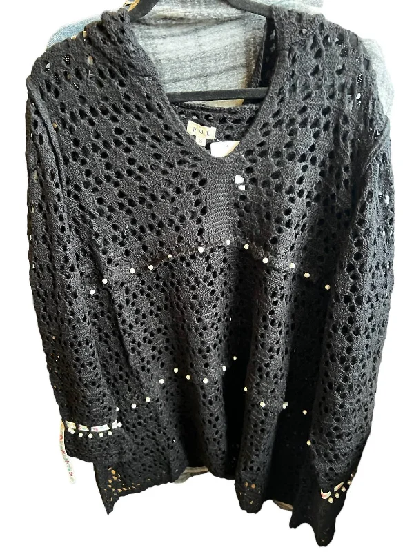 Hooded Crochet Pearl Tunic In Blac