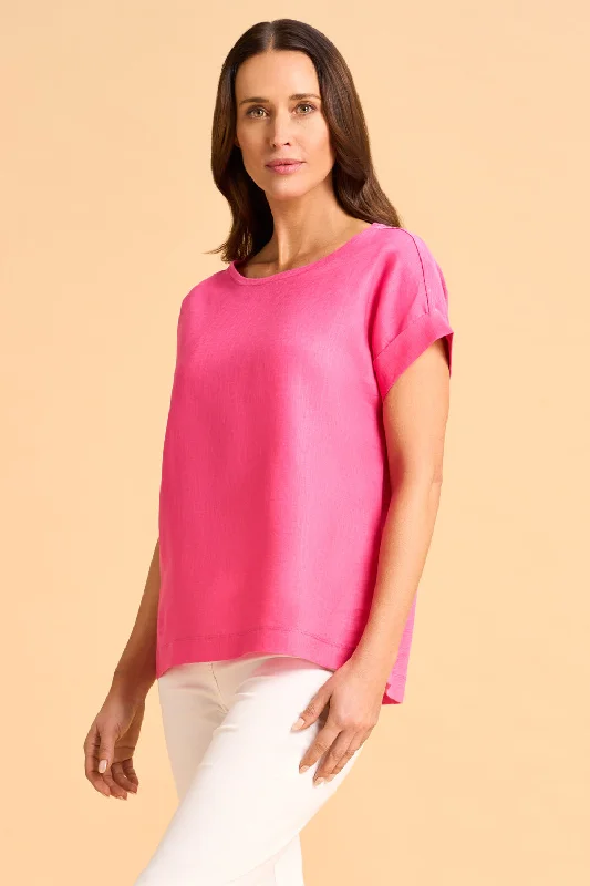 Linen Mix Top - Bright Pink