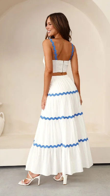 Lys Top and Maxi Skirt Set - White / Blue