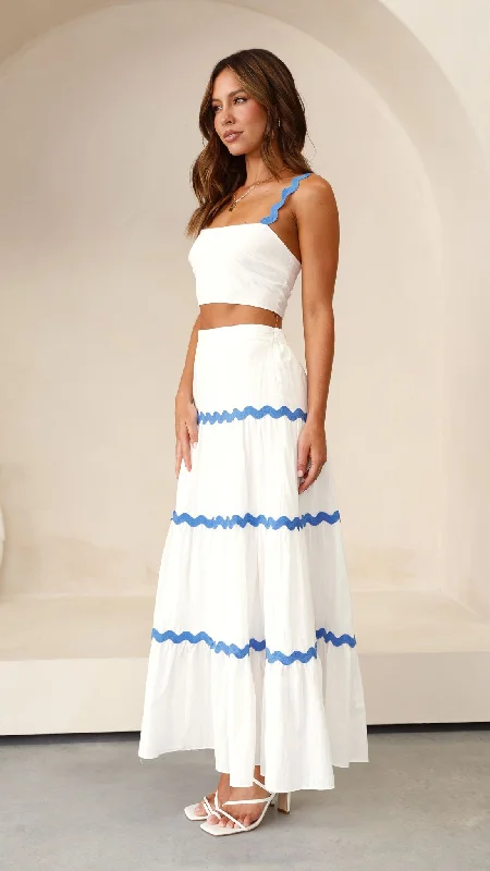 Lys Top and Maxi Skirt Set - White / Blue