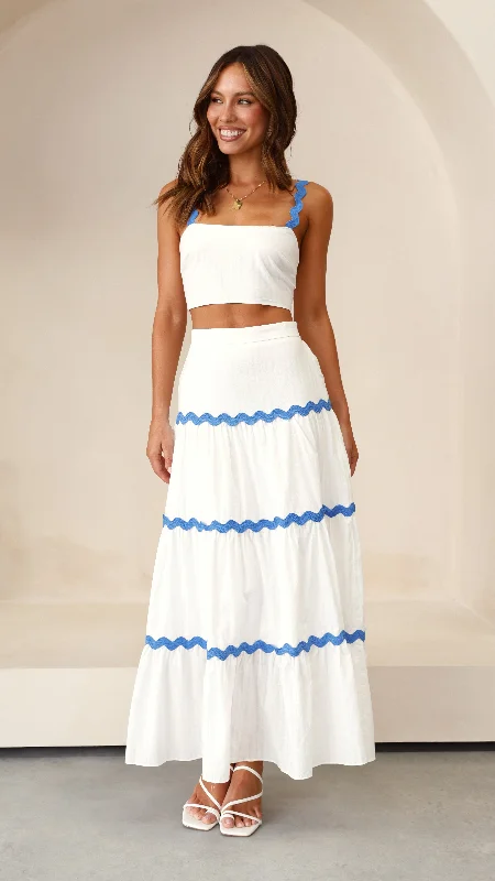 Lys Top and Maxi Skirt Set - White / Blue