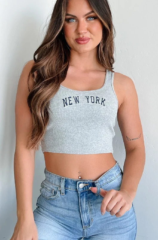 New York Dreamer Ribbed ""New York"" Crop Tank (Heather Grey)