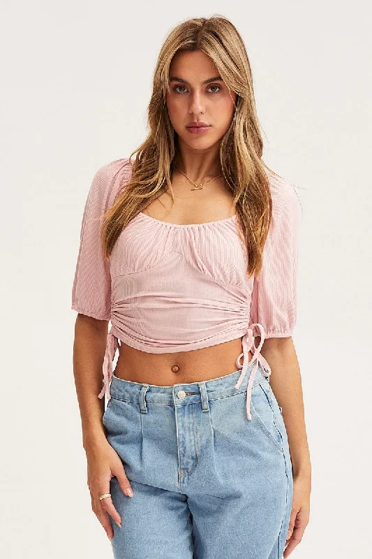 Pink Crop Top Short Sleeve