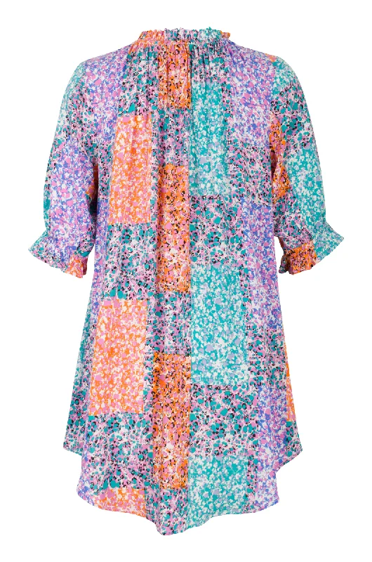 Printed Tunic with shirred neck | Pink Multi Patchwork | 3322AR