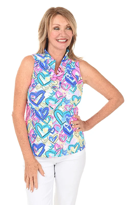 Confetti Hearts UPF50+ Ruffle Sleeveless Top