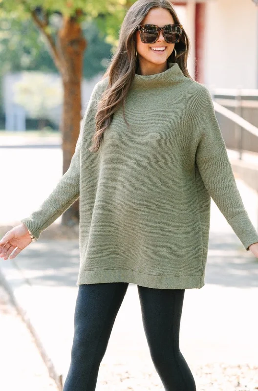 The Slouchy Olive Mock Neck Tunic