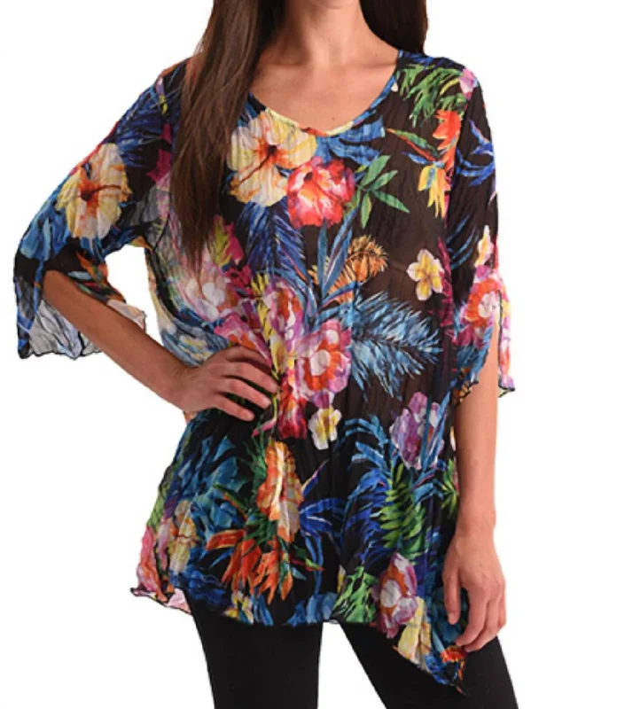 Tropical Paradise 3/4 Sleeve Tunic In Multi