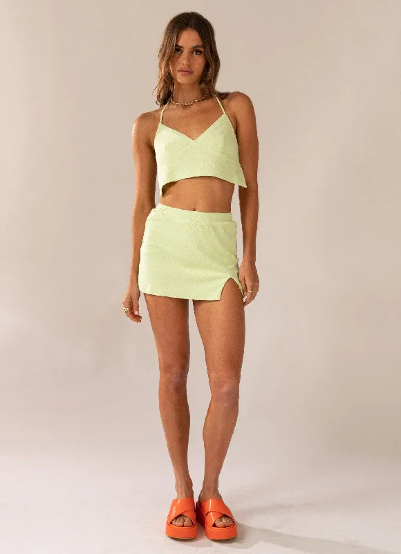 Warmer Water Terry Halter Crop - Lime Green