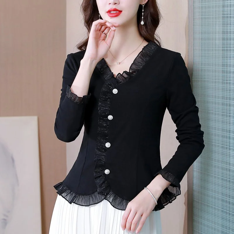 Women Sheath Long Sleeve Buttoned Shirts & Tops