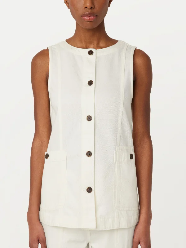 The Relaxed Twill Vest in White