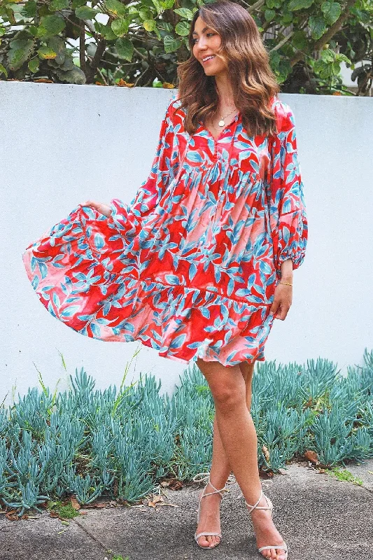 Aqua Coral Floral Bohemian Dress