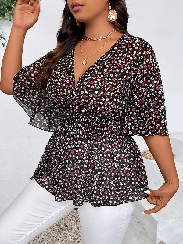 Belinda Plus Size Floral Print Shirred Waist Blouse