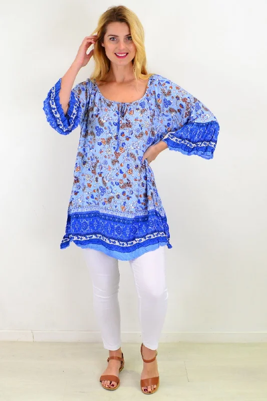 Blue Paisley Swing Crinkle Tunic Top