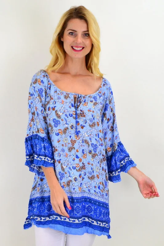 Blue Paisley Swing Crinkle Tunic Top