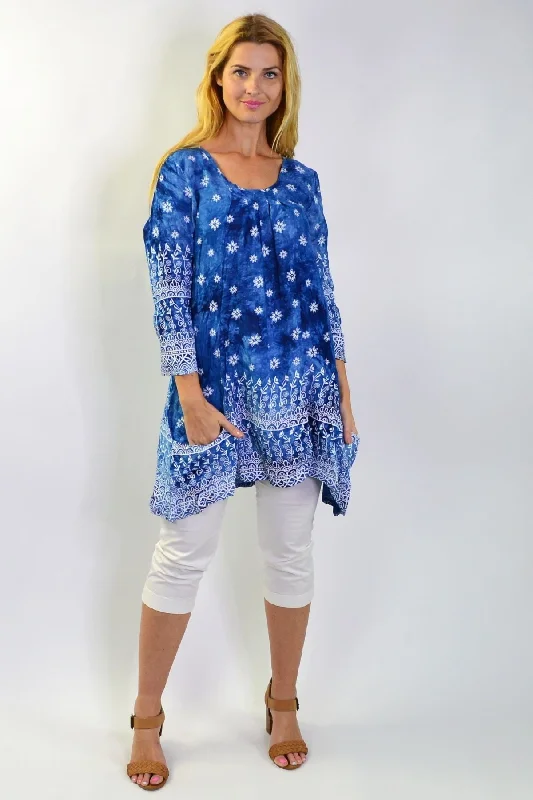 Blue Pleated Midnight Star Tunic Top