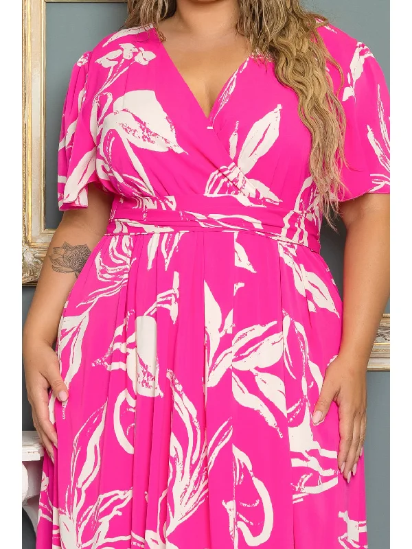 Claire Plus Size Chiffon Maxi Dress in Pink Floral