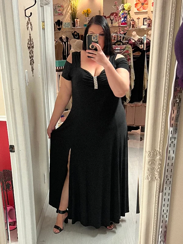 Diamanté Plus Size Gown in Black