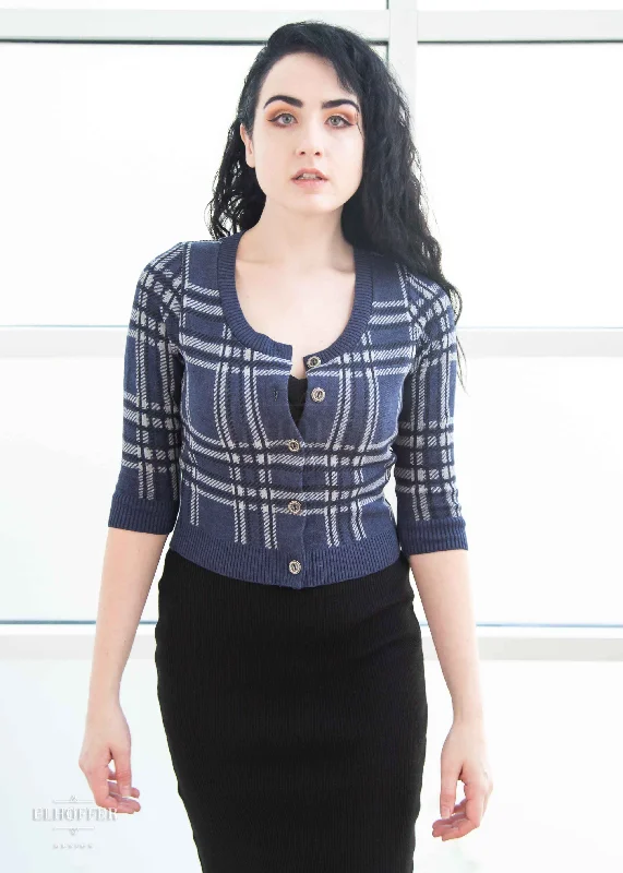 Essential Cordelia Cropped Cardi - Navy Tartan