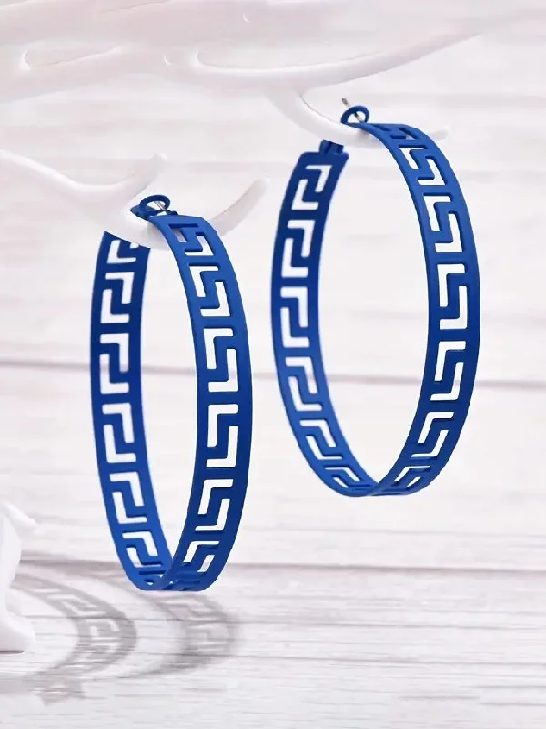 Greek Key Patterned Hoop Earrings