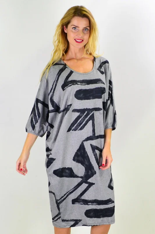 Grey Retro Tapered Tunic Dress