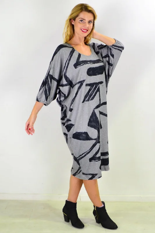 Grey Retro Tapered Tunic Dress