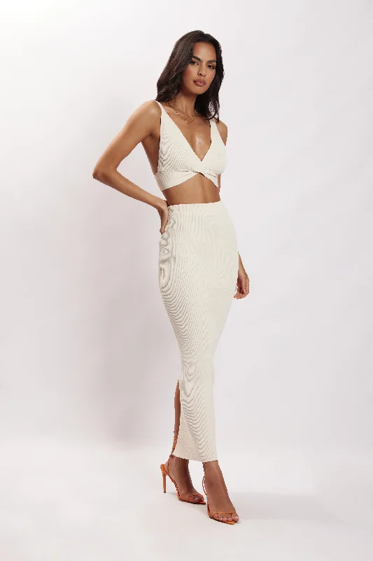 Kaesha Split Maxi Knitted Skirt - Bone