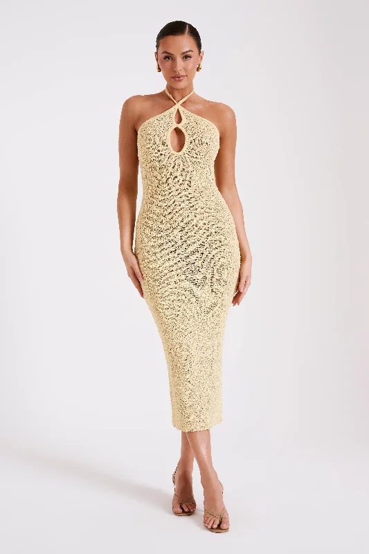 Kahali Boucle Halter Midi Dress - Butter