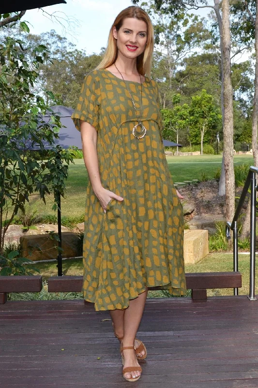 Khaki Mustard Midi Tunic Dress