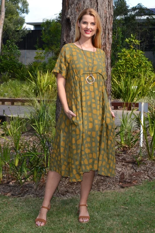 Khaki Mustard Midi Tunic Dress