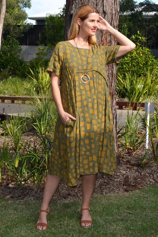 Khaki Mustard Midi Tunic Dress