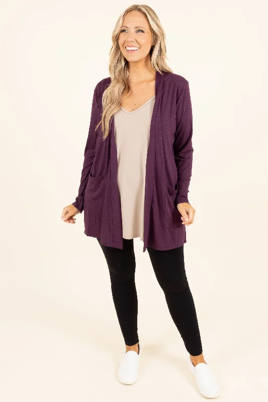 Kindness and Compassion Cardigan, Eggplant