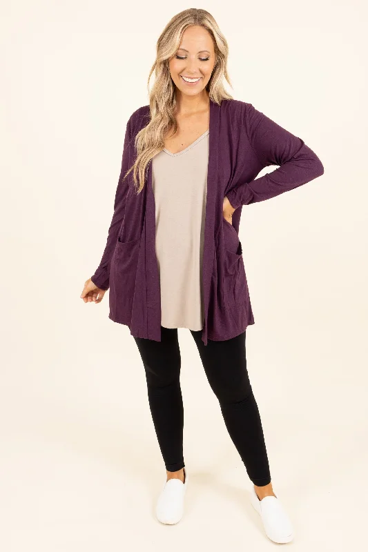 Kindness and Compassion Cardigan, Eggplant