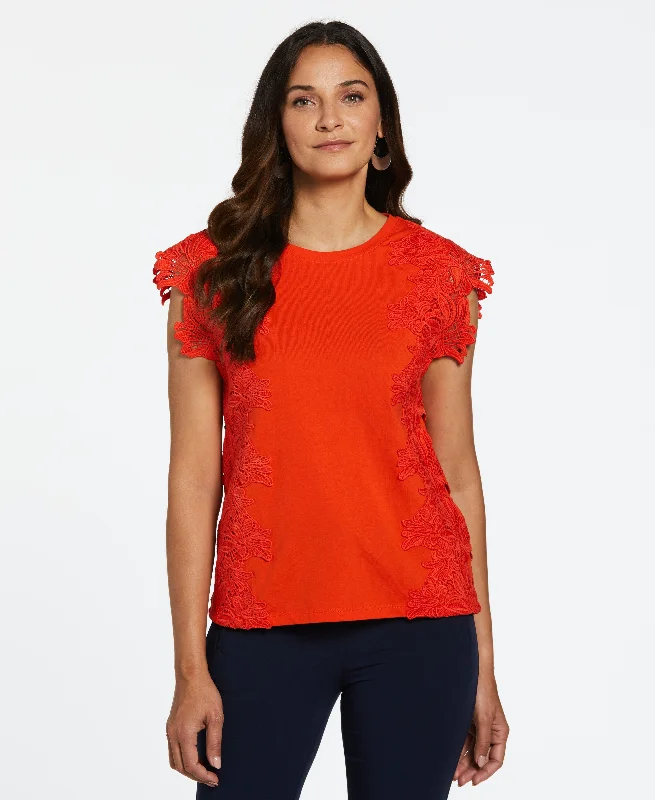 Petite Knit Top with Lace Detail